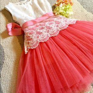 Elegant Coral & Ivory Tulle Girls Dress
